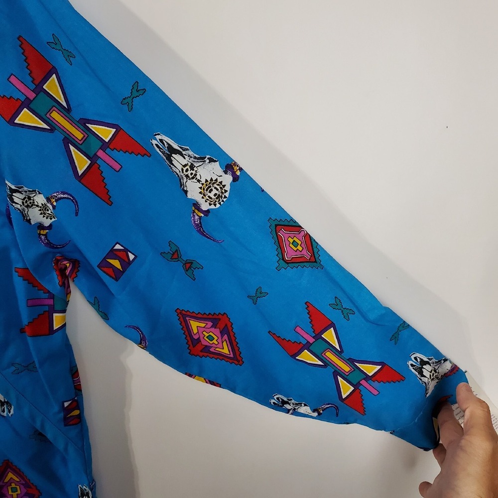 Wrangler Shirt Womens XL Blue NWT Vintage Southwestern Aztec Rodeo Button-Up - Picture 3 of 8